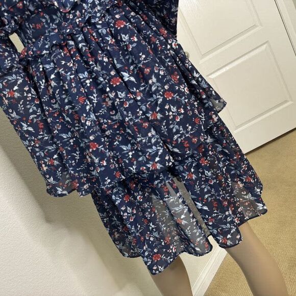 Walter Baker Dress Size 2 Blue Floral Print Diana Tiered Ruffle Layered Nautical - Picture 11 of 14